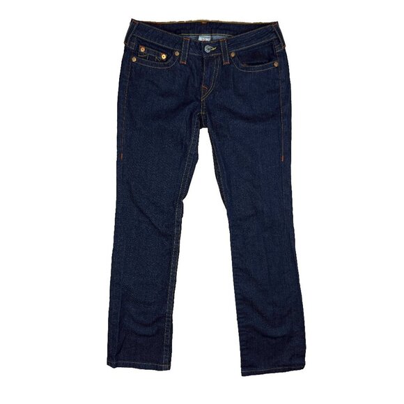 TRUE RELIGION Johnny Bootcut Straight Leg Low Rise Dark Wash Blue Jeans Size 30 - Picture 2 of 7